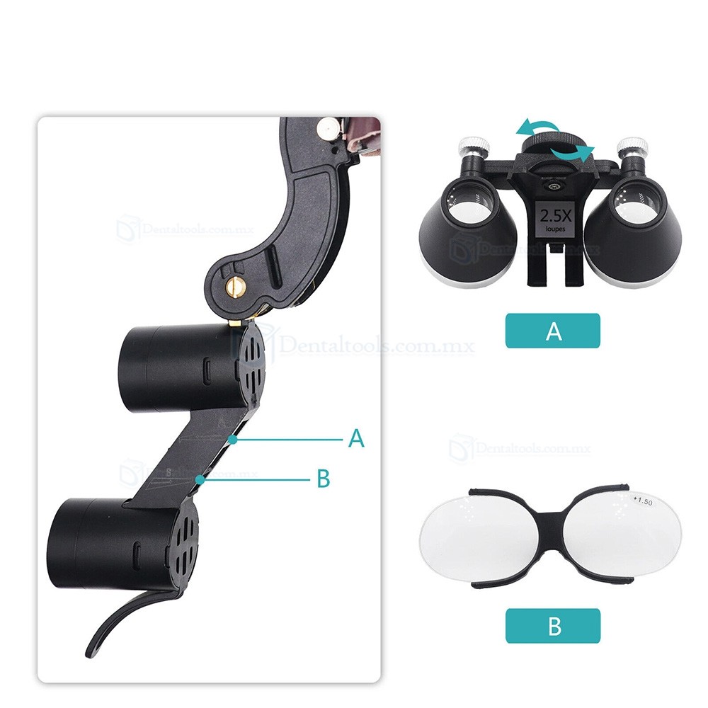 Lupas binoculares dentales 5X o 6X con luz LED 5W y lentes para presbicia